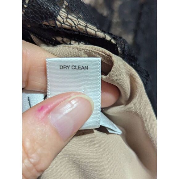 Loft Women's Black Lace & Nude Colored Lining V-Neck Cap-Sleeve Shift Dress Size - Picture 6 of 7